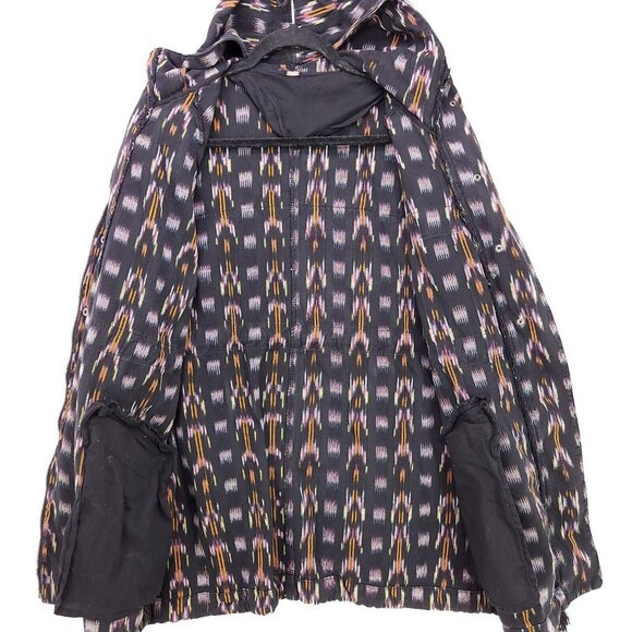 Free People Hooded Jacket The Ikat Parka Black Unlined Size Small Oversized - Picture 3 of 15